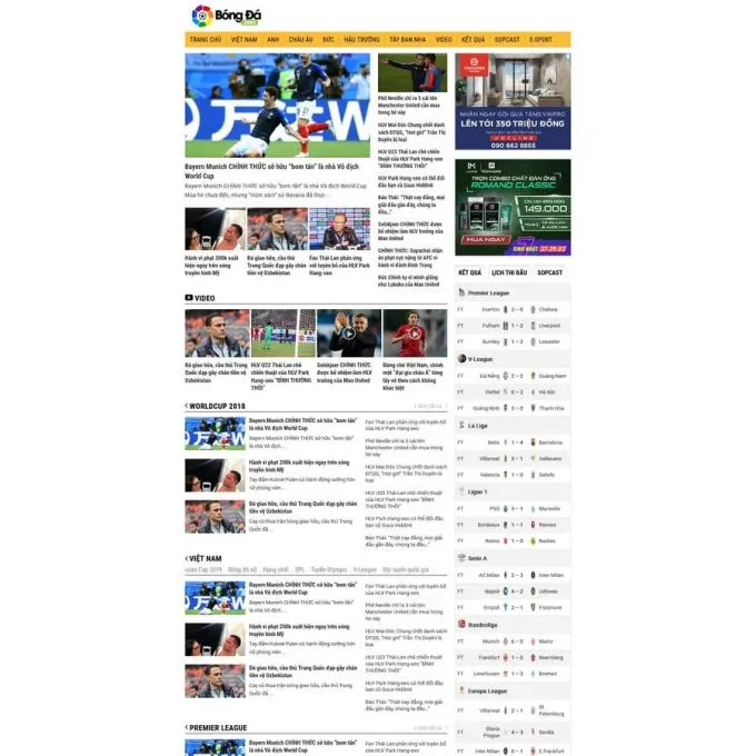 Theme wordpress tin tức bóng đá