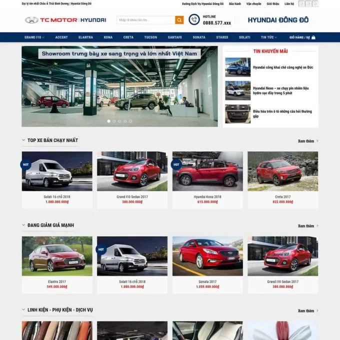 Theme wordpress bán oto hyundai 2